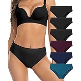 Womens Bikini Panties Seamless Underwear, Soft Stretch Cheekini Hipster Briefs 6 Pack