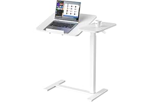 Sweetcrispy Small Standing Desk Rolling Table Adjustable Height, Laptop Mobile Stand with Wheels, Portable Computer Workstation with Tiltable Desktop for Teacher Classroom Home Office, White