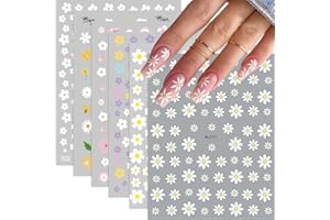 QDSUH Flower Nail Art Stickers, Floral Daisy Nail Decals 3D Self-Adhesive Pink White Cute Daisy Small Flower Spring Summer Nail Design Manicure Tips Nail Decor Accessories for Women Girls(6Sheets)