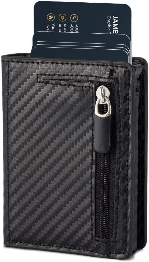 HALOVIE Card Wallet Men RFID Blocking Slim Wallets with Pop Up Credit Card Holder 2 in 1 Minimalist Anti-Theft Purse with Zip Coin Pocket