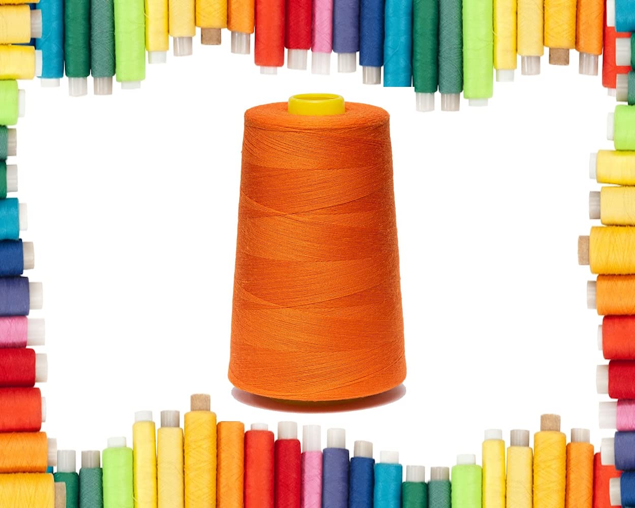 Rohans Overlock Yarn 40/2 (120), 5000 Yards (4570 Meters) Sewing Thread Cones, Sewing Machine Multi Colour Yarn Cones, 100% Polyester Material (Orange, 1)