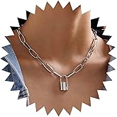 TseanYi Lock Necklace Punk Chunky Chain Necklace Silver Padlock Necklace Vintage Necklace Chain Jewelry for women
