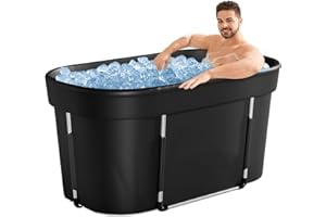 JIRTEMOT Ice Bath Tub for Athletes, 130 Gal Large Oval Portable Outdoor Cold Plunge Tub for Recovery, Multiple Layered Cold Hot Baths for Family, Foldable Ice Baths for Home, Gyms use