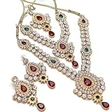 Jewar Women's Red & Green AD Necklace Set Bridal Kundan Polki Jadau Handmade Jewelry