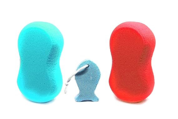 Wizme Fish Shape Pumic Stone With Jolly Bath Sponge For Body Bathing Bath Accessories For Men And Women Set Of 3 Multicolor 20 Gram Pack Of 1