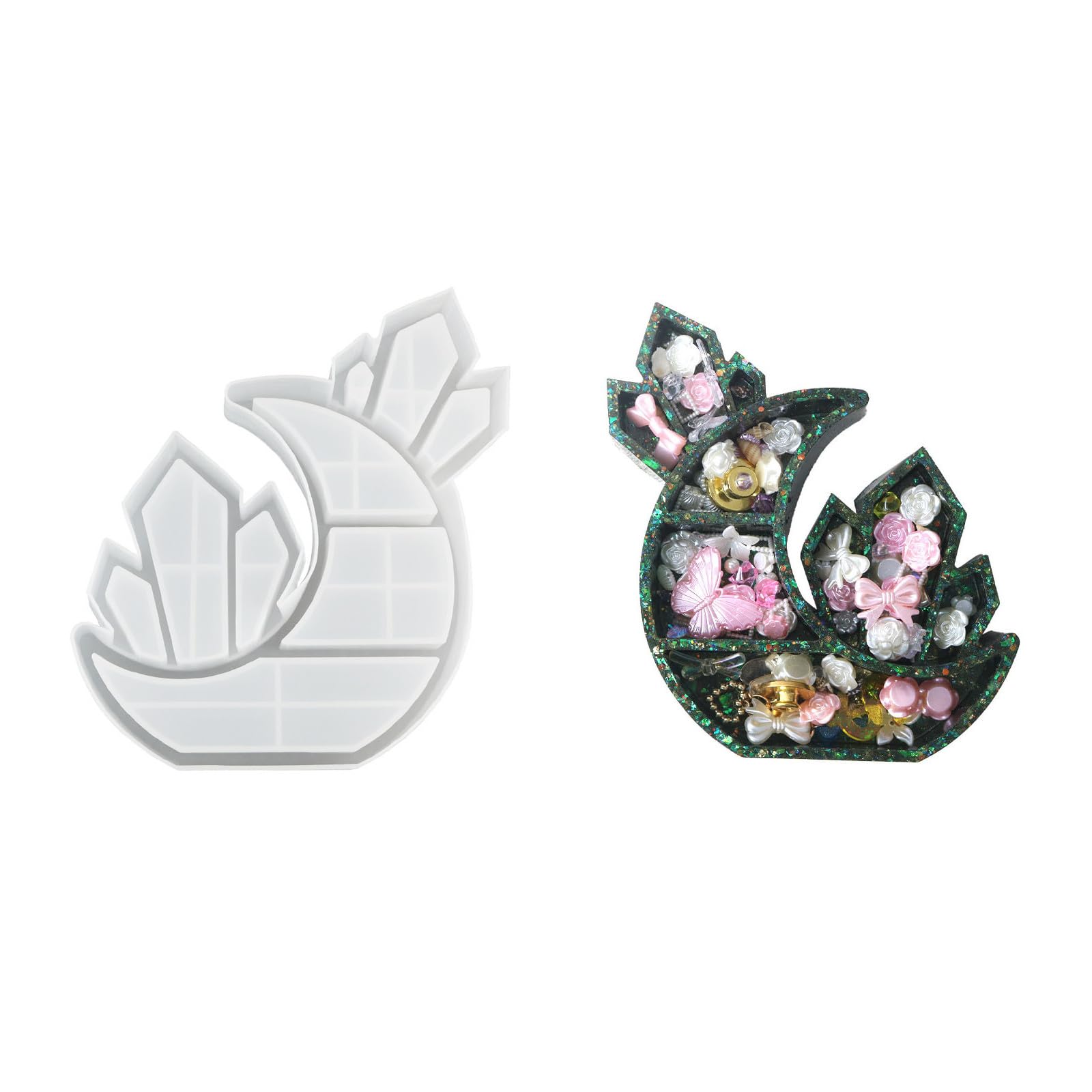 Xidmold Moon Crystal Shelf Resin Mould, Crystal Shelf Display Shelf Silicone Mould, Crescent Moon Storage Shelf Resin Mold for Crystal Display, Organizer, Home Decor