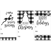 Black and White Plaid Christmas Gift Tags, 42 Gift Wrap Tags, Buffalo Plaid Wrapping Paper Supplies, Peel and Stick Christmas Gift Tags