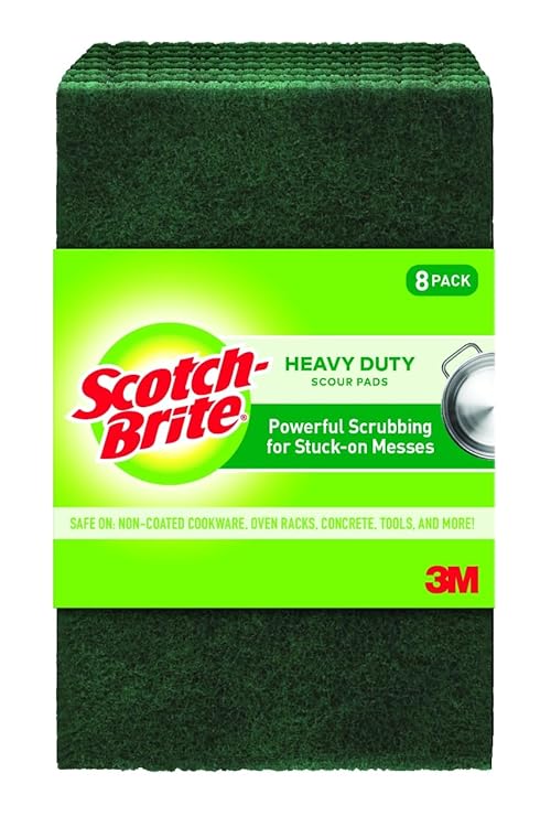 Scotch-Brite Heavy Duty Scouring Pad, Dish Scrubber for Kitchen + Outdoor, 8 Scrub Pads for Uncoated Pots and Pans, Cast Iron Cooktops, Grill Grates, Oven Racks, & BBQ, Durable, Long-Lasting