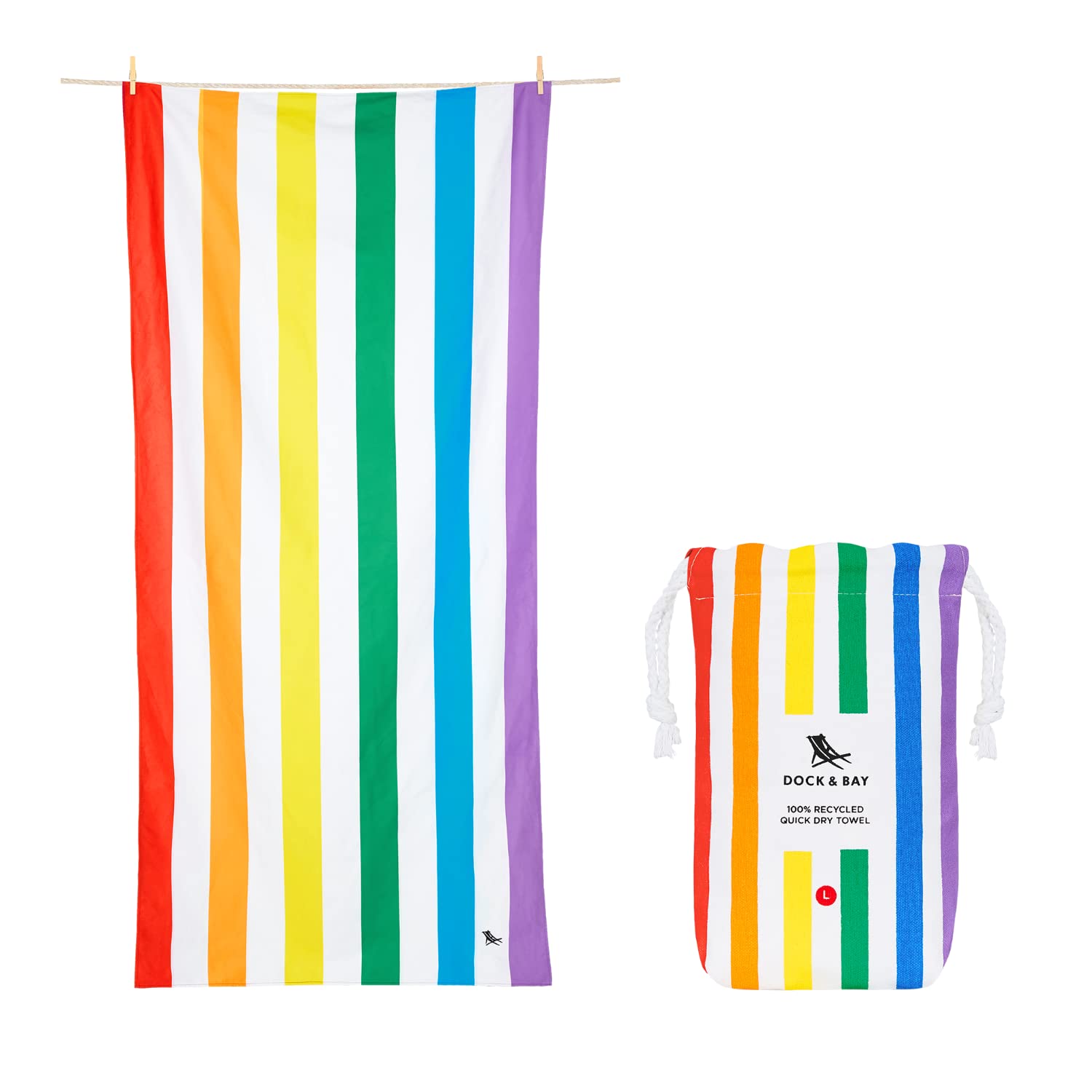 Dock & Bay Beach Towel - Quick Dry, Sand Free - Compact, Lightweight - 100% Recycled - Includes Bag - Summer - Rainbow Skies - Large (160x90cm, 63x35")
