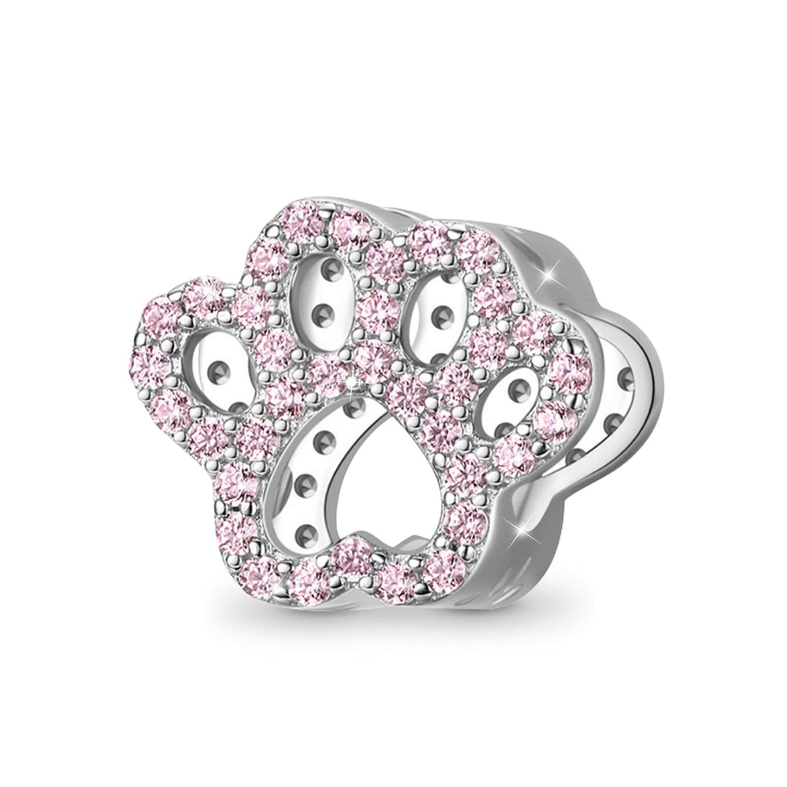 GNOCE Crystal Pink Paw Charm Bead Sterling Silver Charm Fit Bracelet/Necklace for Women Girls Wife Daughter