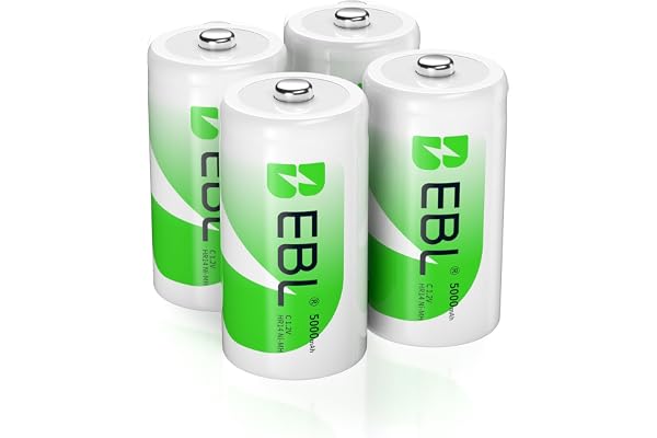 EBL C Cell Rechargeable Batteries 4 Pack 5000mAh 1.2V Ni-Mh C Size 1500 Cycle (Battery Case Included)