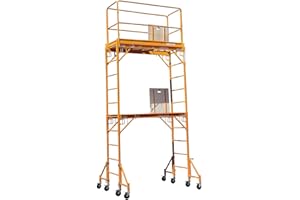 SCAFFOLD ROLLING TOWER CBM Multipurpose Maxi Square Baker Style Scaffold Tower Package - 12 Feet, 1,000 Pound Capacity With Hatch Deck Guard Rail and Double U Lock