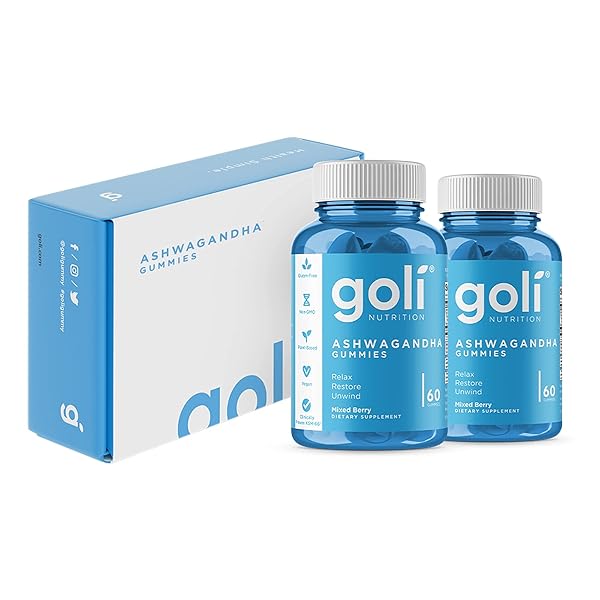 GOLI ASHWAGANDHA & VITAMIN D GUMMY 120 COUNT – RELAX. RESTORE. UNWIND. (MIXED BERRY, KSM-66, VEGAN, PLANT BASED, NON-GMO, GLUTEN-FREE & GELATIN FREE), PACK OF 2