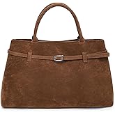 GETERUUV Suede Tote Bags for Women Brown Suede Bag Vintage Satchel Bag Top Handle Handbag with Magnetic Closure