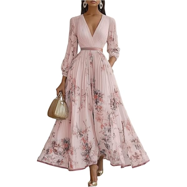 Women's Flowy Swing Chiffon Floral Tank Maxi Dress Deep V Neck A-line  Belted High Waist Party Dresses Slit Long Prom Sundress Green at Amazon  Women's Clothing store