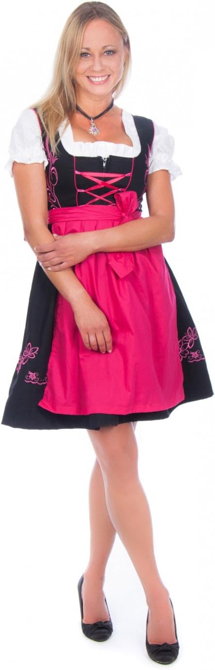 Authentic Traditional Bavarian Trachten Dirndl Dress +Apron+Blouse Black Pink