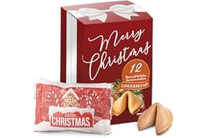 FOOD CREW Christmas Fortune Cookies – Gingerbread Flavored, Holiday Edition with Merry Christmas Wrappers & Festive Fortunes – Individually Wrapped Holiday Treats & Stocking Stuffers (12 Pack)