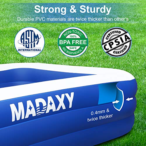 Inflatable Pool, MADAXY Swimming Pool for Kids and Adults, 120" X 72" X 22" Oversized Thickened Family Inflatable Pool for Kids, Toddlers, Adults, Outdoor, Garden, Backyard, Summer Water Party - Image 3