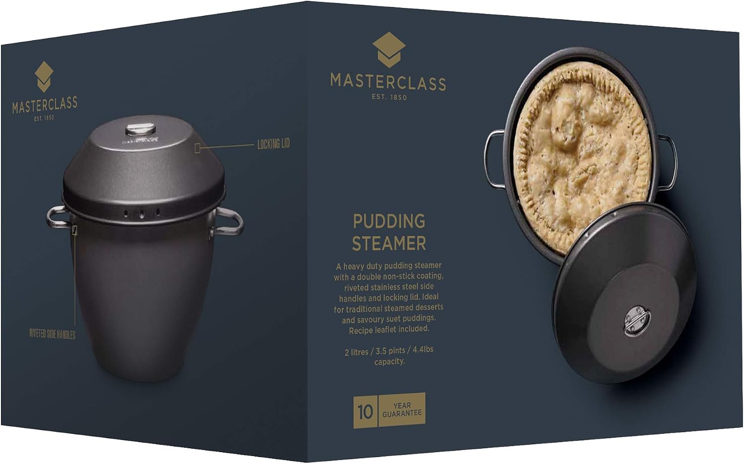 MasterClass Non Stick Pudding Steamer with PTFE, PFOA and BPA Free Non Stick in Gift Box, Robust Carbon Steel, 2 Litre - Image 3