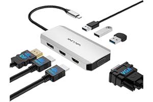 WAVLINK USB C to Dual HDMI Adapter 4K 60hz, 7 in 1 USB C Docking Station with 2 HDMI Displayport VGA Hub, USB C Splitter 4 Monitors Extended Display, USB C Adapter Multiport Dongle for MacBook/Dell/HP/Lenovo