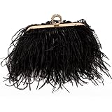 Women Real Natural Ostrich Feather Evening Bags Purses Clutch Vintage Banquet Handbag