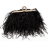 Women Real Natural Ostrich Feather Evening Bags Purses Clutch Vintage Banquet Handbag