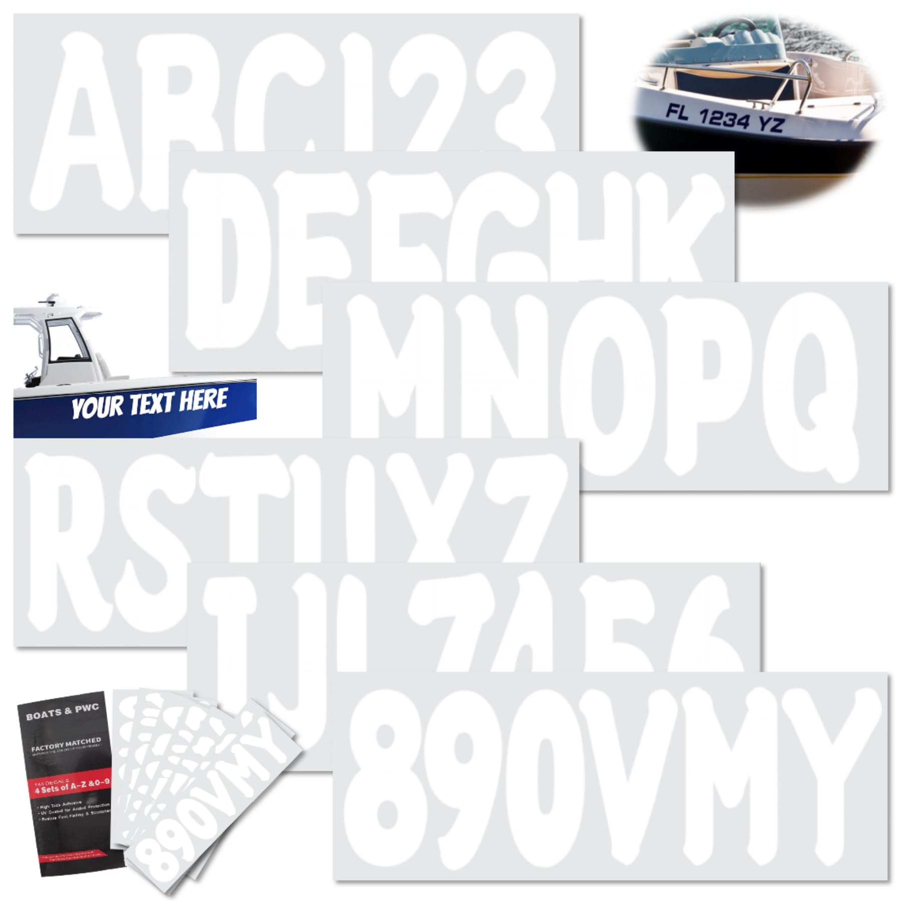 Photo 1 of 3" Boat Letters Numbers Stickers White Smooth Waterproof Scratch Resistant Decals for Boats Yachts & PWC Registration, 4 Sets