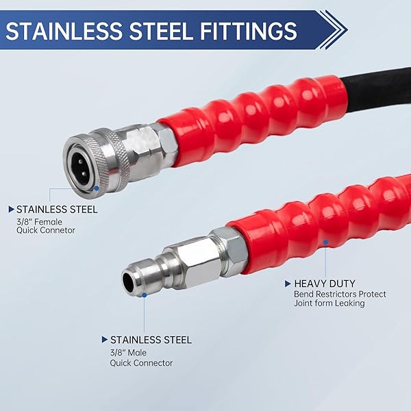 3/8” PRESSURE WASHER HOSE 100FT, KINK RESISTANT HIGH TENSILE WIRE BRAIDED POWER WASHER HOSE FOR HOT AND COLD WATER WITH 2 PCS M22-14MM 3/8″ QUICK CONNECT KIT, 5200PSI COMMERCIAL INDUSTRIAL GRADE