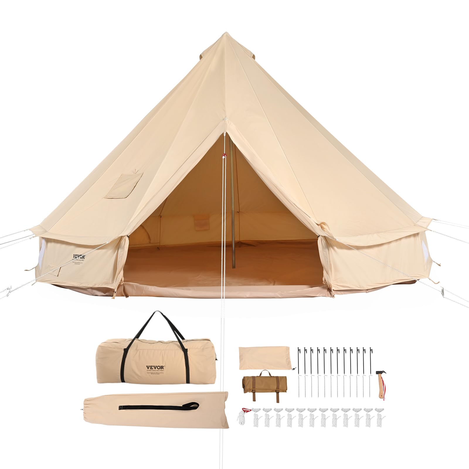 Photo 1 of VEVOR Canvas Bell Tent,4 Seasons 5 m/16.4 ft Yurt, for Camping with Stove Jack, Breathable Tent Holds up to 8 People, Family Camping Outdoor Hunting Party
