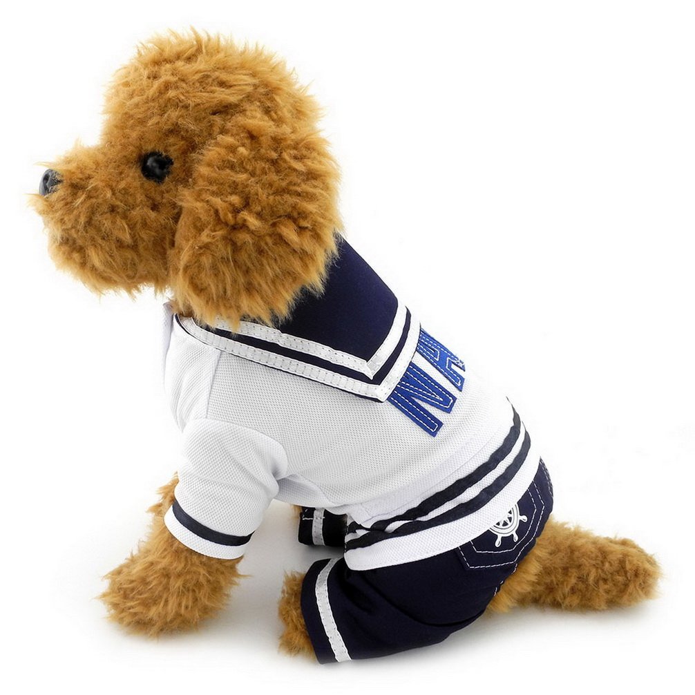 Navy Sailor Dog Costume - Striped Captain Outfit For Small Dogs & Cats With Four Leg Design