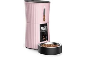 Petory Timed Automatic Cat Feeders - 4L Programable Dry Food Dispenser for Cats and Small Medium Dogs 6 Meals with Desiccant Bag Dual Power Supply 10S Voice Recorder