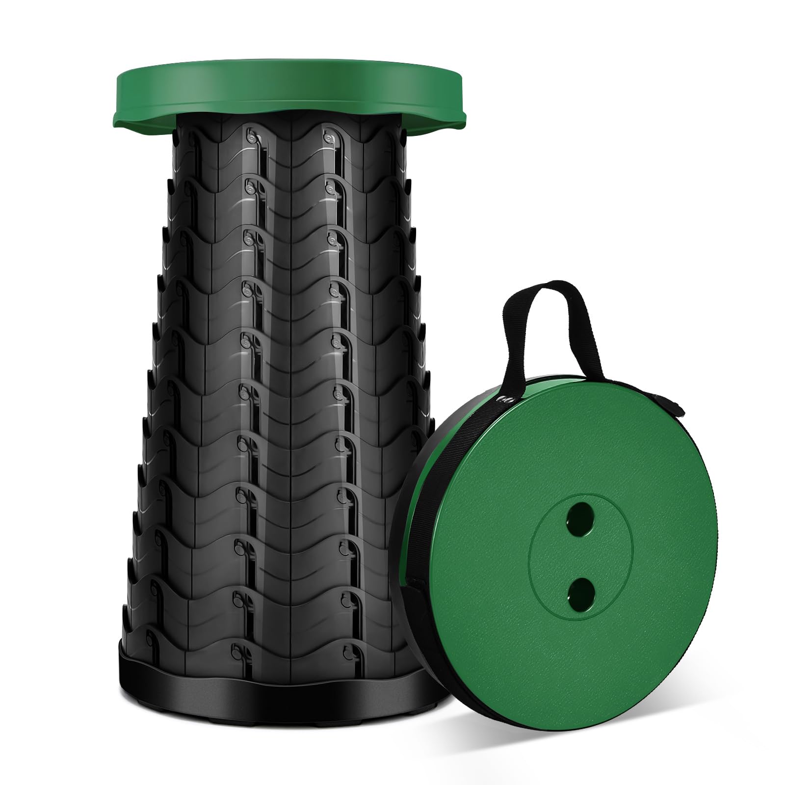 LUXJET Portable Folding Stool Lightweight Yet More Sturdy with Load Capacity 180KG, Retractable Plastic Foldable Collapsible Stool for Camping Fishing Hiking BBQ Outdoors Indoors (Army Green, Round)