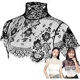 2 Pcs Black & White Lace Choker Tie Collar for Women Girl (FOR WOMEN UNDER 55 KG/121 POUNND), Detachable False Half Shirt Neck Cover with Flower Design