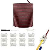 HAMRVL 10mm COB LED Strip Light Connectors Strip to Wire Solderless Transparent Track Lighting kit Adapter Connection, with 6M/19.68ft Led Wire Extension Cable for 5050 Led Tape 12/24V (2 Pin, 10mm)