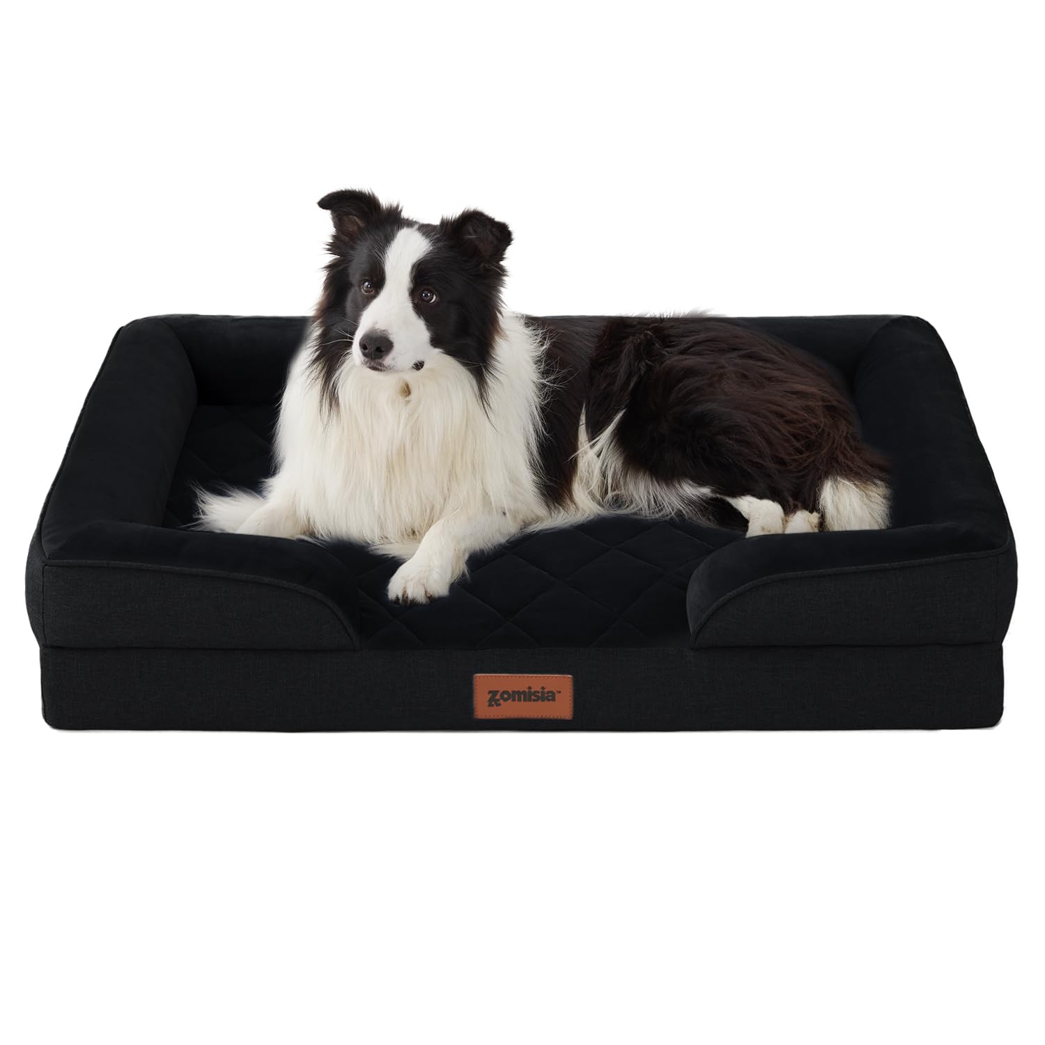 Photo 1 of ZOMISIA Orthopedic Dog Bed for Large Sized Dogs, Washable Dog Beds with Bolsters, Memory Foam Pet Sofa with Removable Waterproof Cover & Nonskid Bottom, Black