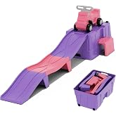 HAPPYMATY Up &amp; Down Roller Coaster，Kids Ride On Toy，Toddler Push Car with Assembled Race Track &amp; Storage Base Box, Indoor Outdoor Playset
