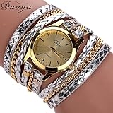 Hunputa® New Hot Bohemian Womens Rose Casual Bracelet Wrist Watch En Cuir Montre-Bracelet (Silver)