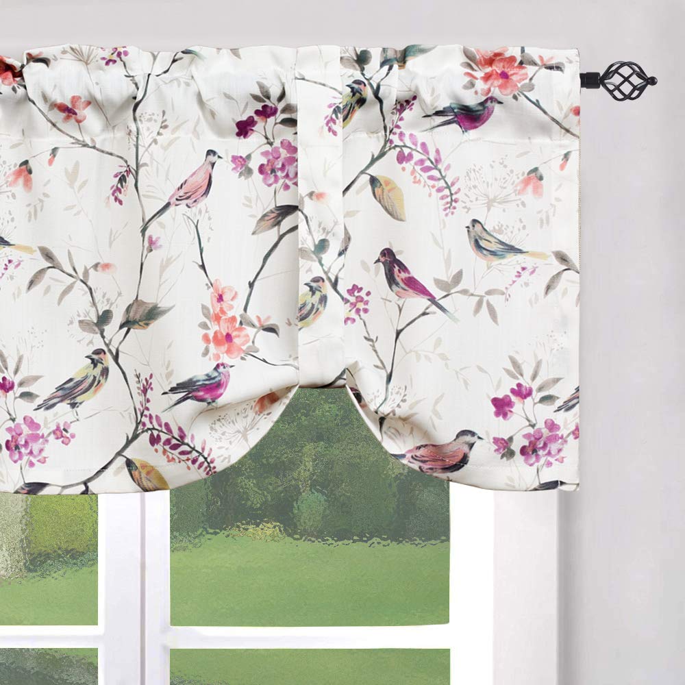 Leeva Window Valances Tie Up Small Curtains and Valance for Laundry Room, Elegant Tie-up Swag Kitchen Valance, One Panel, 52X18 Inch, Purple