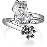 qielizhu Pomeranian Gifts 925 Sterling Silver Pomeranian Ring Adjustable Cute Puppy Pomeranian Jewelry Gift for Women Dog Lovers