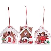 Abaodam 3Pcs Gingerbread House Ornaments with LED for Christmas Tree Gingerbread Christmas Decoration with Rope for Xmas Holiday New Year and Party Decor
