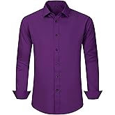 CIGENU Men's Dress Shirts for Business Casual - Long Sleeve Button Down Shirts (Black Button)