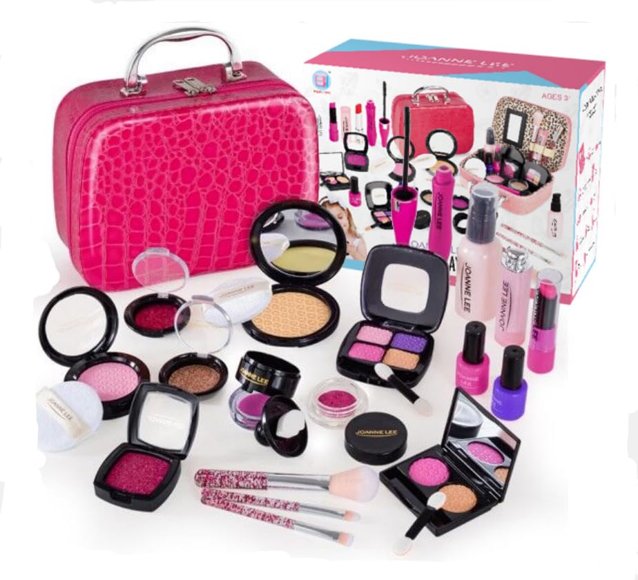 Coolstuffx Bigger Girls Pretend Makeup set, safe and no real Makeup Substances, Cosmetic beauty kit, with Make-up Box (Bigger set with DEEP PINK make-up box)