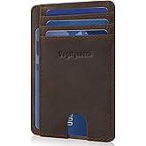 VOGSTYCUERO Slim Minimalist Front Pocket Thin Wallet RFID Blocking 100% Genuine Leather Credit Card Holder for men Women, with Gift Box-Texas Brown
