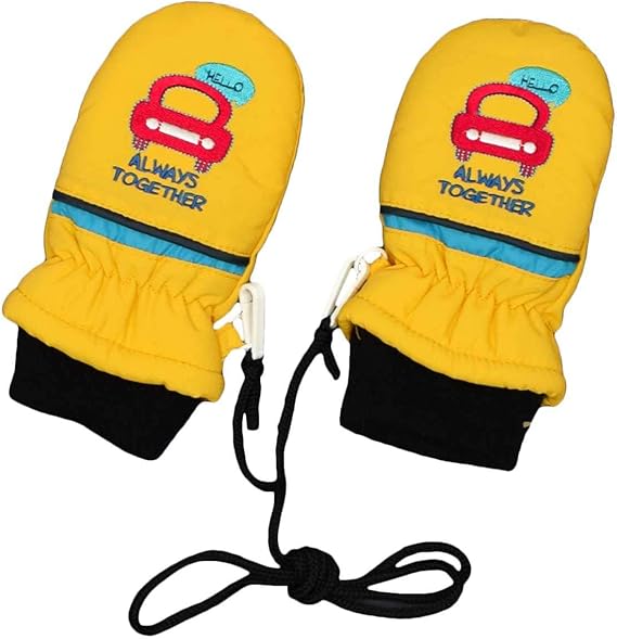 Amazon Co Jp アスナロ グローブ スノーミトン ベビー 男の子 裏ボア 撥水加工 手袋 グローブ 車刺繍3 4才 イエロー 服 ファッション小物