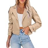 Imily Bela Womens Lapel Trench Coat Double Breasted Cropped Jacket Casual Outwear with Belt