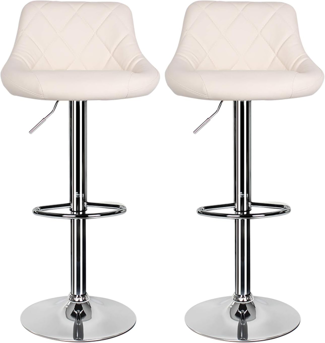 2x Barstool Kitchen Breakfast Bar Stools Chair with Backs, Arms and Footrest, Adjustable Height Swivel Faux Leather Bar Stool for Kitchen Home (Cream White, No Armrest)