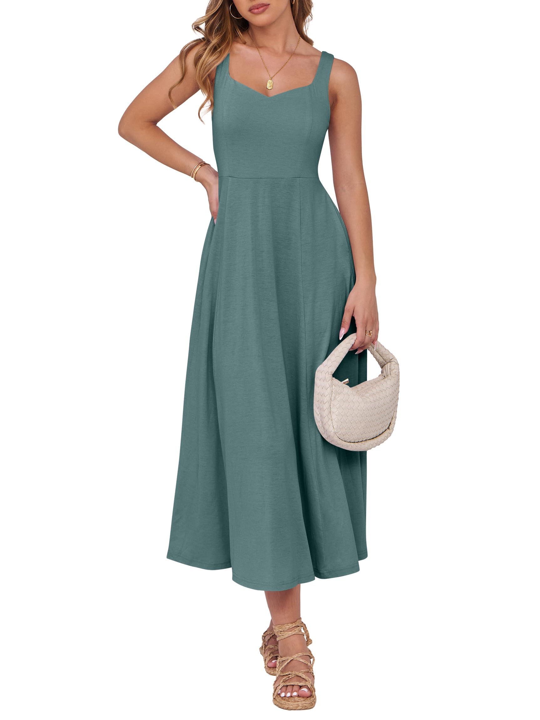 Photo 1 of ANRABESS Women Summer Casual Dress Sleeveless Smocked Back Tank Midi Dresses 2025 Beach Vacation Sundress with Pockets Medium