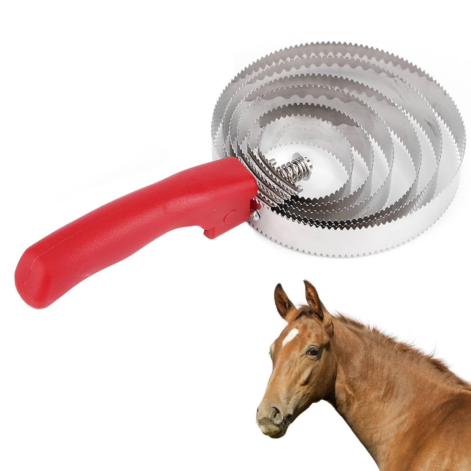 Cyrank Horse Brush, Reversible Stainless Steel Curry Horse Itching Brush Horse Scraper Horse Curry Brush for Livestock Grooming