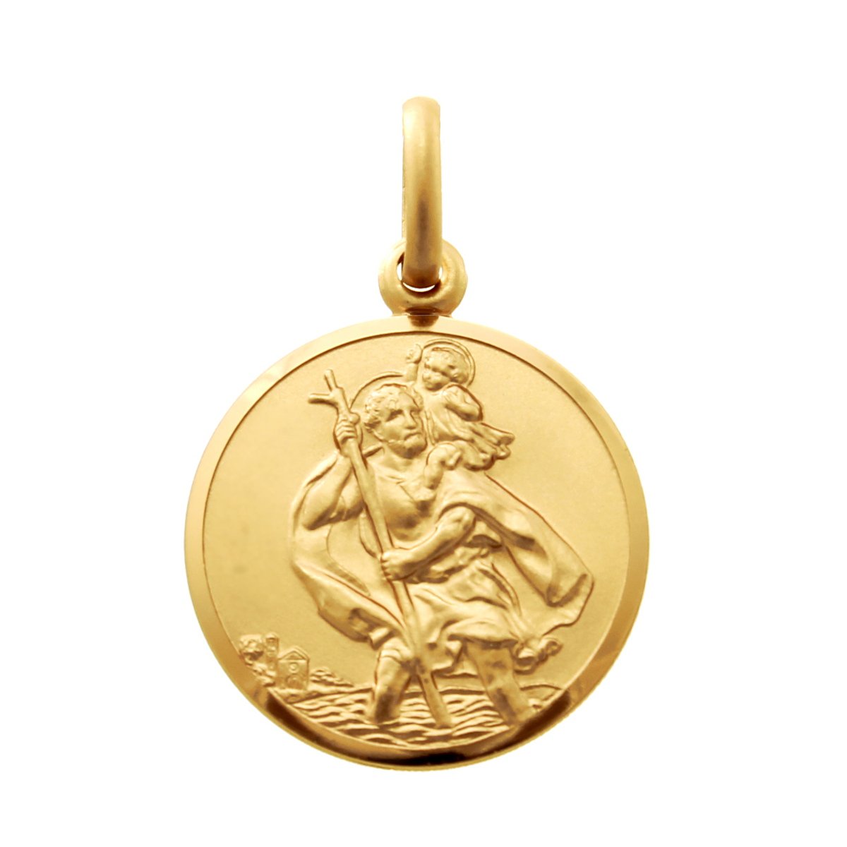 Alexander Castle Solid 9ct Gold St Christopher Pendant Medal for Women Men Boys Girls - 16mm - PENDANT ONLY with Jewellery Gift Box