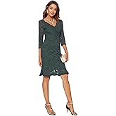 Atnlewhi Womens 3/4 Sleeve Slim Fit Lace Cocktail Dresses Party Wedding Guest V Neck Formal Evening Bodycon Dress